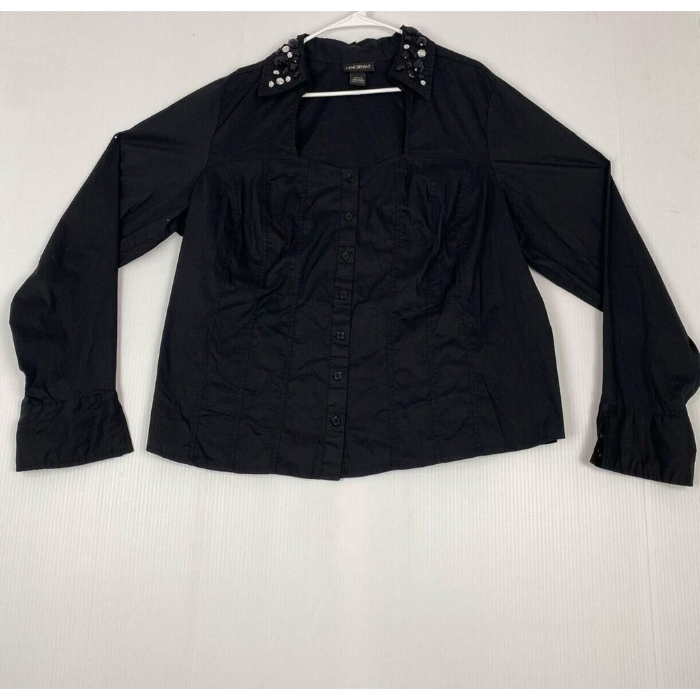 Lane Bryant blouse‎ in Black with rhinestones for Women Plus Size 22/24 Cotton